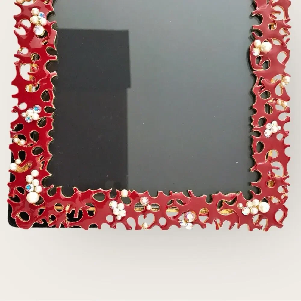 Papyrus Red Vintage Enameled Jeweled & Faux Pearl Decorative Frame 5 X 7
